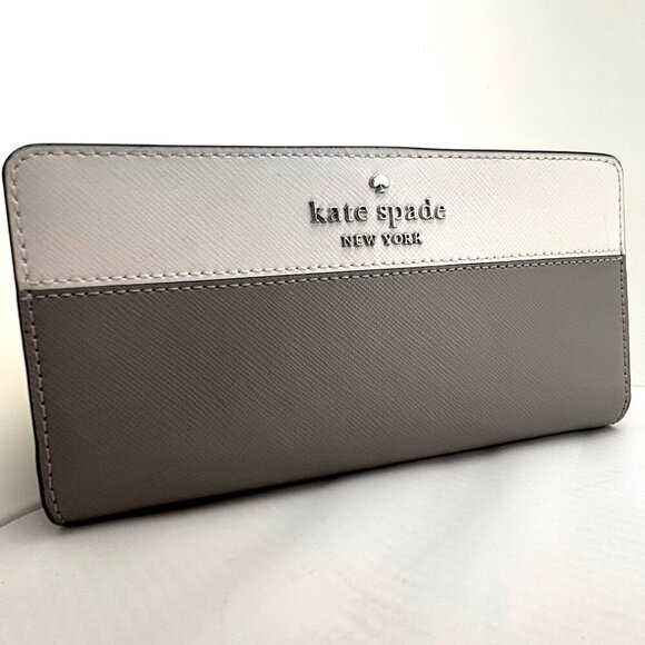 Kate Spade Stacy Laurel Way Bifold Wallet Gray Two Tone Saffiano Leather - Picture 2 of 7